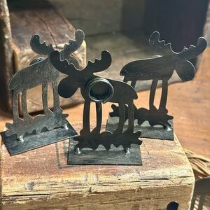 12 Rustic Woodland Black Metal Moose Place Cards or Photograph Holders